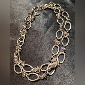 Lia Sophia  IBIZA / GALA / SOIREE  Long Silver Tone Necklace Modernist 34"-37"